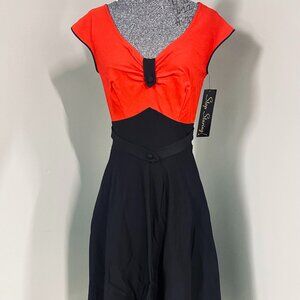 Red & Black Color Block Retro Style Dress